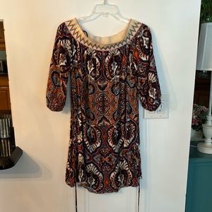 Paisley print dress on or off shoulder